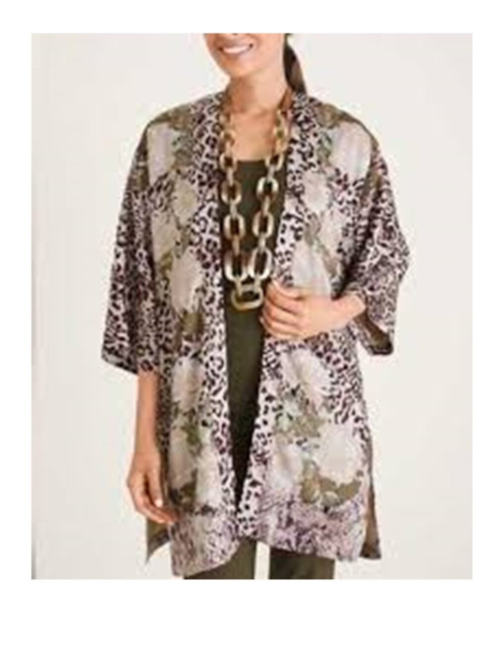 Chico’s Animal Print Kimono Jacket NWT Size L/XL Open Front Lightweight Duster